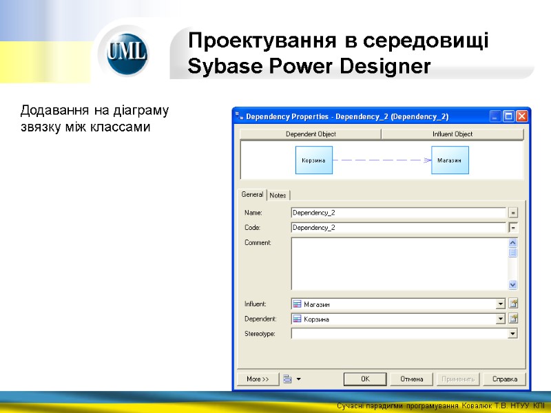 Проектування в середовищі Sybase Power Designer  Додавання на діаграму звязку між классами